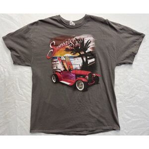 Sunset Surf Graphic T Shirt Waves Palm Trees Surf Boards Hot Rod Gilden Tag  XL